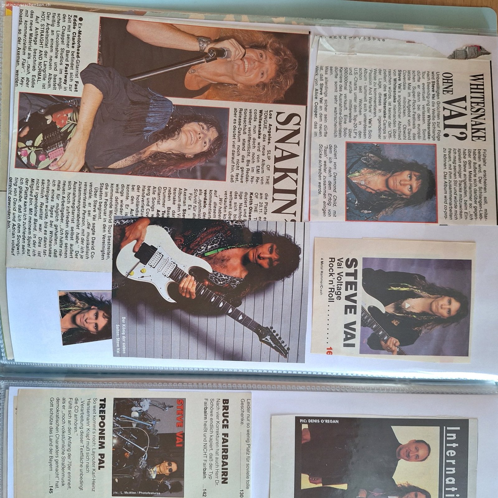 ACHTUNG!! ROCK-FANS. Grosse Schachtel Poster und Zeitungsberichte zu verschenken: LED ZEPPELIN & STEVE VAI 
manche Magazinseiten gehen bis in die 80er zurück!!!