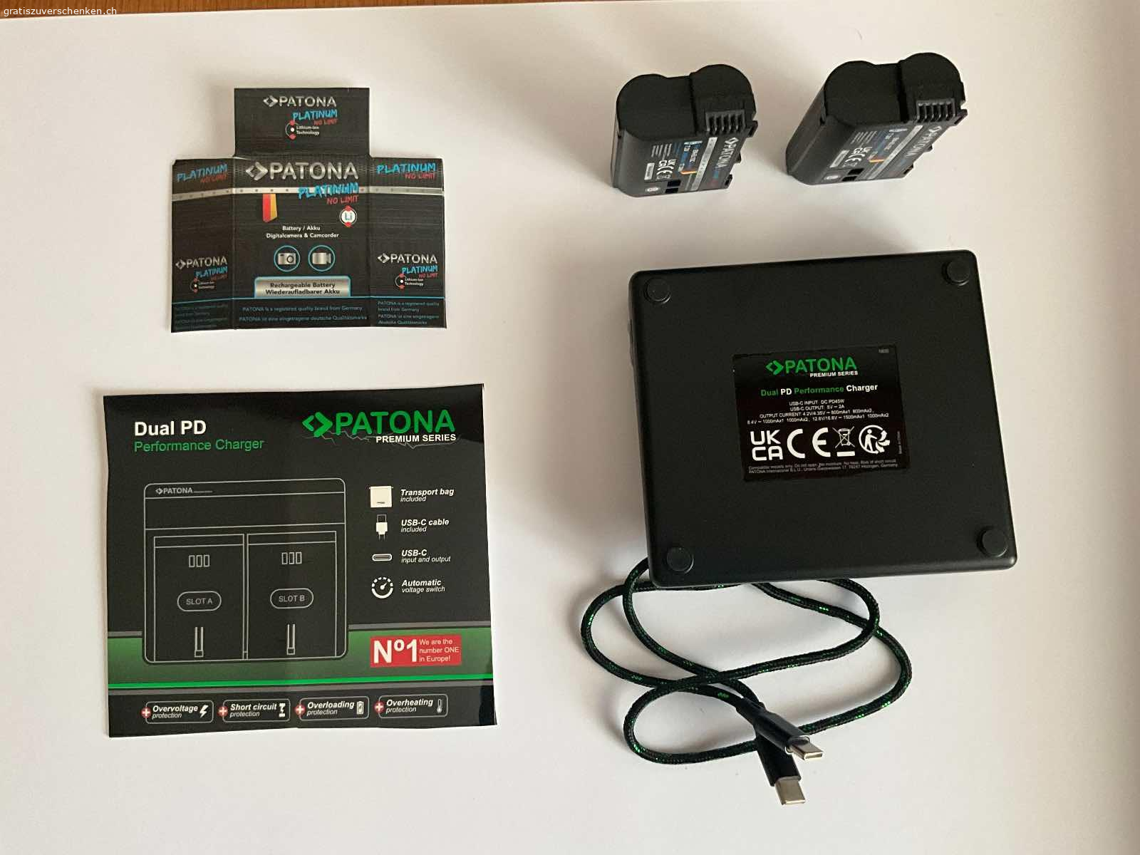 Akku EN-EL15c  7.2V 2400mAh 17.3Wh2 Stk und Ladegerät Patona. Zu verschenken Akku EN-EL15c  7.2V 2400mAh 17.3Wh2 Patona
Ladegerät Dual PD Performance Charger Patona Premium Series
mit Ladekabel USB-C auf USB-C

Gesamtwert CHF 113 , nicht gebraucht Kauf Sept.2024

Zusendung gegen Fr. 15.- per Paypal