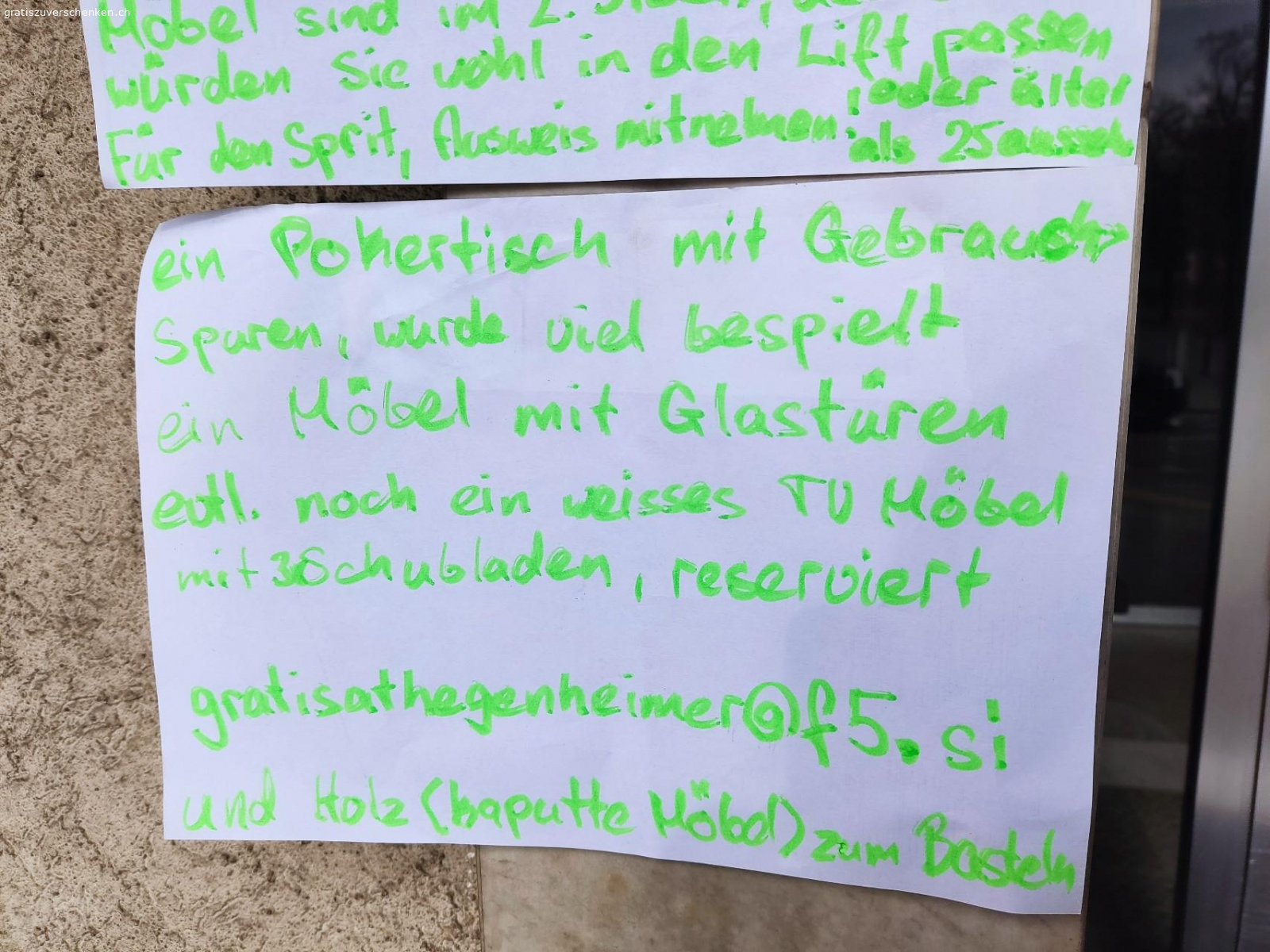alles mögliche,hegenheimer220,bs. sanierung, sachen nid lager..viel weg,bis ende monat,so-di&mi-do,immer mal neu aus allen qualis&kat.
pms gern an mail…
specials, max8½h res.,möbel in2.demontiert lift,no tools)
für boozze,a-z,id mitneh oder wie^25 aussehn..phu, 256zei..