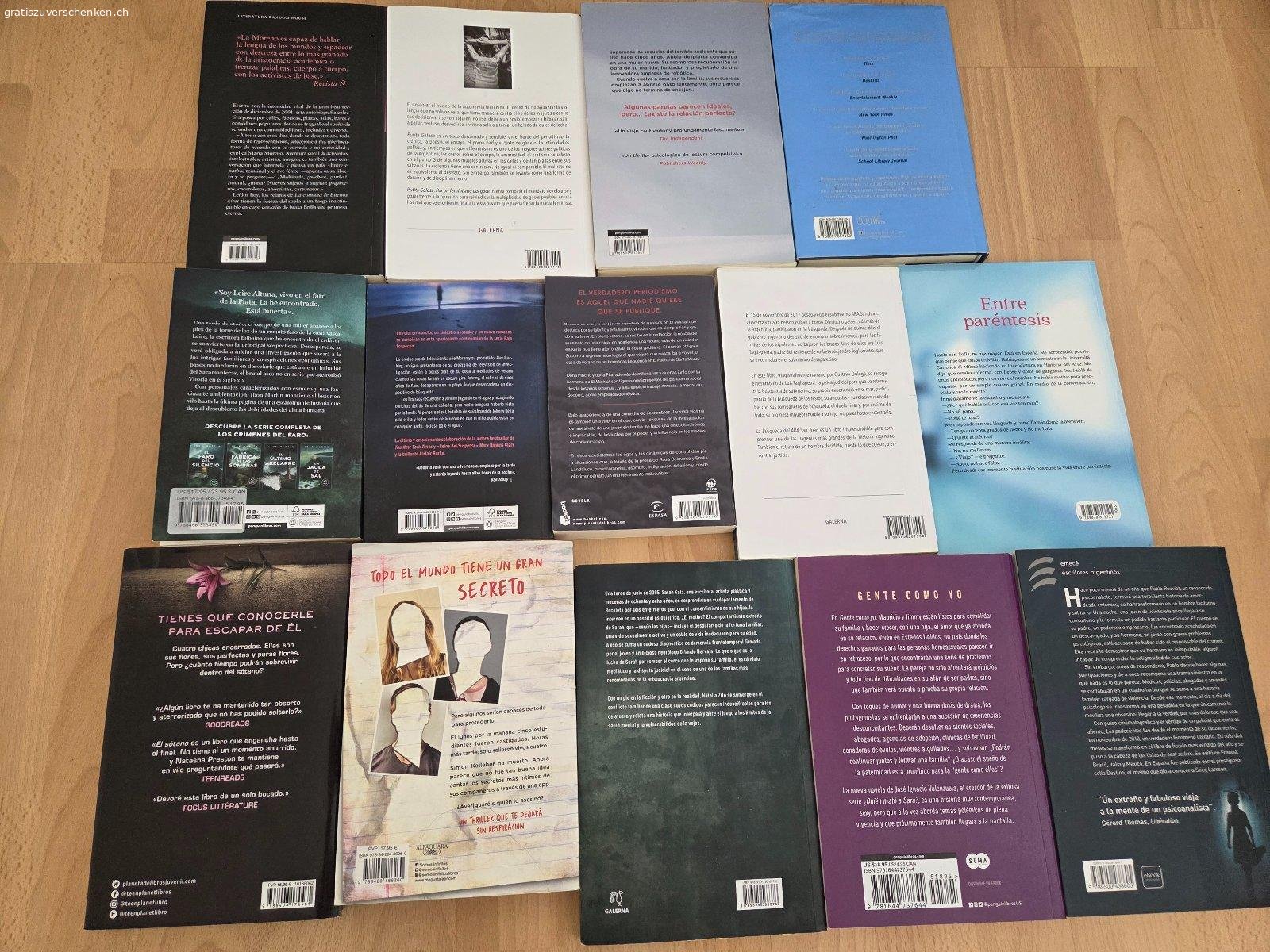 Bücher in spanischer Sprache. Diverse Bücher auf Spanisch gratis abzugeben. 
Abzuholen in Zürich Altstetten. Postversand möglich, Porto muss vom Abnehmer übernommen werden. Alle Bücher in gebrauchtem, aber gutem Zustand.
