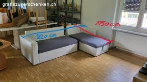 Couch / Sofa (ausziehbar) abzugeben. Aufgrund eines anstehenden Umzugs gebe ich diese Couch kostenlos ab.

Masse sind auf dem Bild zu sehen.
Die Couch lässt sich ausziehen. Leider sind die beiden Rollen der Couch defekt, was aber das Ausziehen nicht hindert.

Muss abgeholt werden (3. OG)