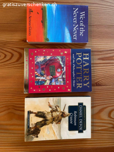 Diverse Bücher. Diverse Bücher gratis abzugeben. 

Harry Potter, Robinson Crusoe, We of the Never-Never: sind auf ENGLISCH
Harry Potter sind einige Wörter unterstrichen - hindert nicht beim lesen. 

Piri und die Katze - ist auf der 1. Seite ein Name eingeschrieben. 

Immer mit der Ruhe - fehlt die 1. Seite (war eine leere Seite mit einer Widmung). 

Bücher müssen abgeholt werden.