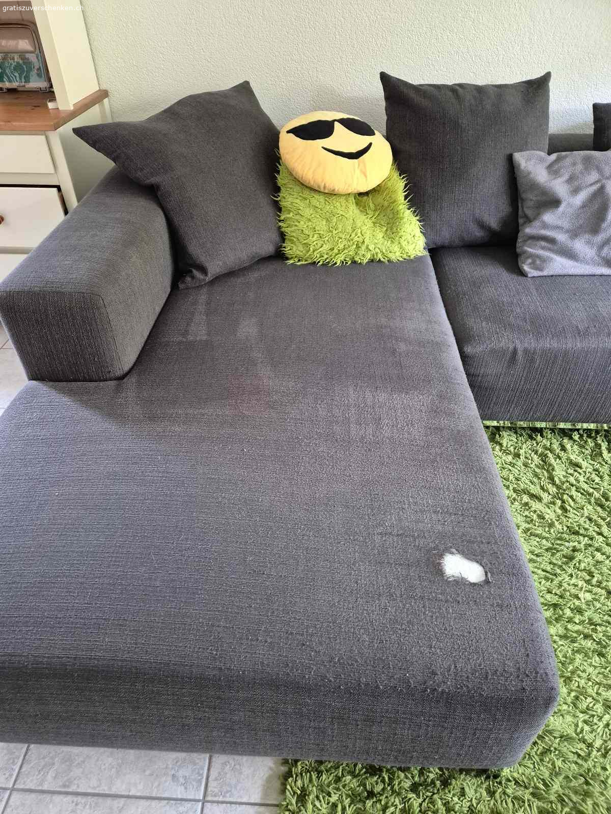 Ecksofa. Ecksofa aus Nichtraucherhaushalt mit Katze.
Hat gebrauchsspuren , kann mit Decke gut kaschiert werden.
Länge 2.80m
 tiefe 1m
Langes Teil 1.83m
Muss bis 13.5 abgeholt werden.