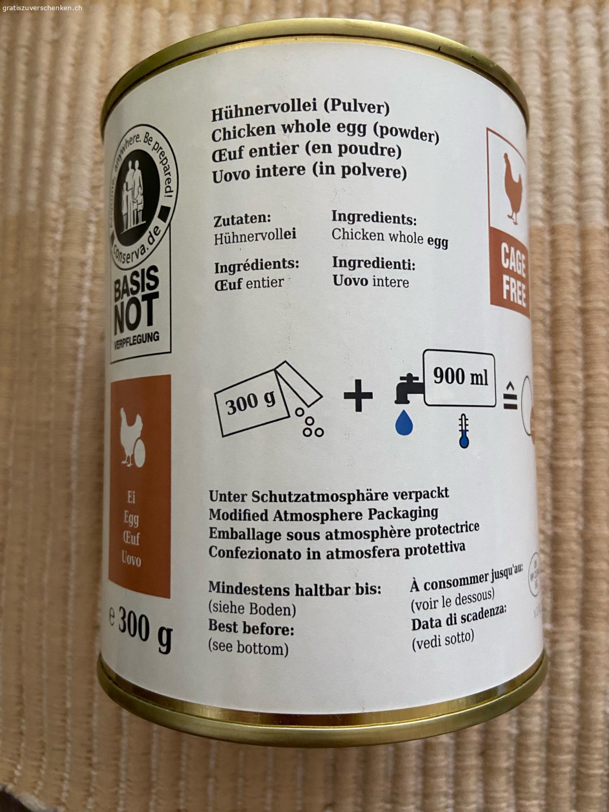 Emercency Food Hühnervollei Pulver. Hühnervollei Pulver 300g Dose
MHD 13.04.2037