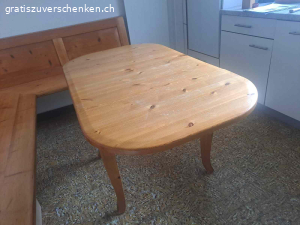 Esstisch/Schreibtisch aus Massivholz. Ess-/Schreibtisch, beide Seiten der Tischfläche nach Bedarf umklappbar(siehe Foto), dadurch Länge variabel 60-138 cm, Breite 80 cm, Höhe 75 cm