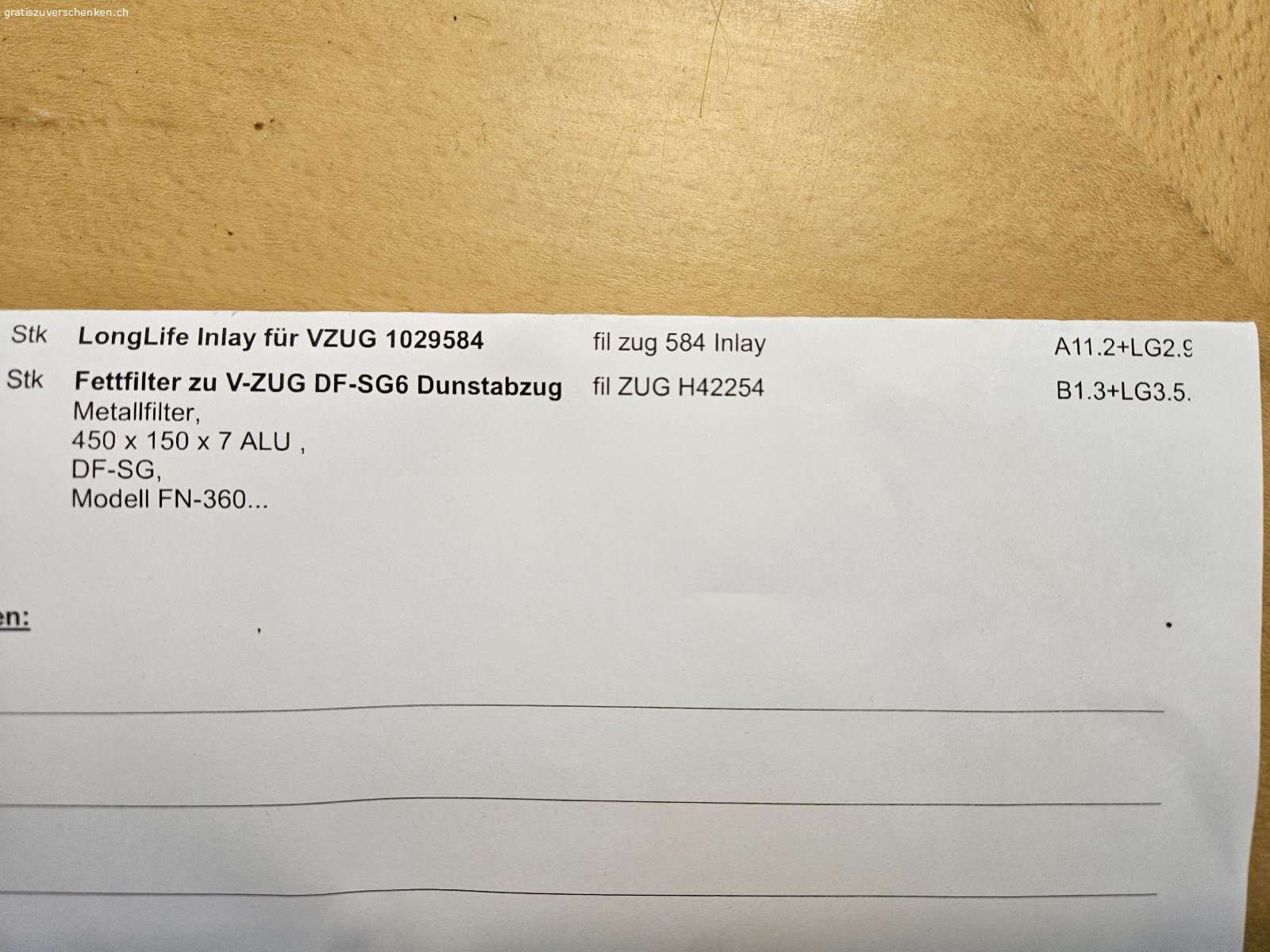Fettfilter zu VZUG DF-SG6 Dunstabzug. Neuer Metall-Filter ungebraucht
450x150x7mm ALU

Muss In der Ey in 8047 Zürich abgeholt werden