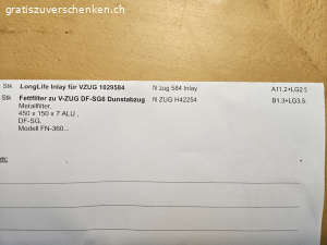 Fettfilter zu VZUG DF-SG6 Dunstabzug