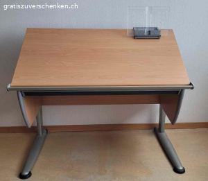 höhenverstellbarer Schreibtisch. Firma Moll, älteres Modell (runner), aber noch voll funktionstüchtig
Tisch kann von Körpergrösse 131-190 cm einfach verstellt werden.
Inkl. grosser Schublade
Tischplatte kann aufgestellt werden.

Masse inkl. Füsse: 121x68 cm

Muss abgeholt werden