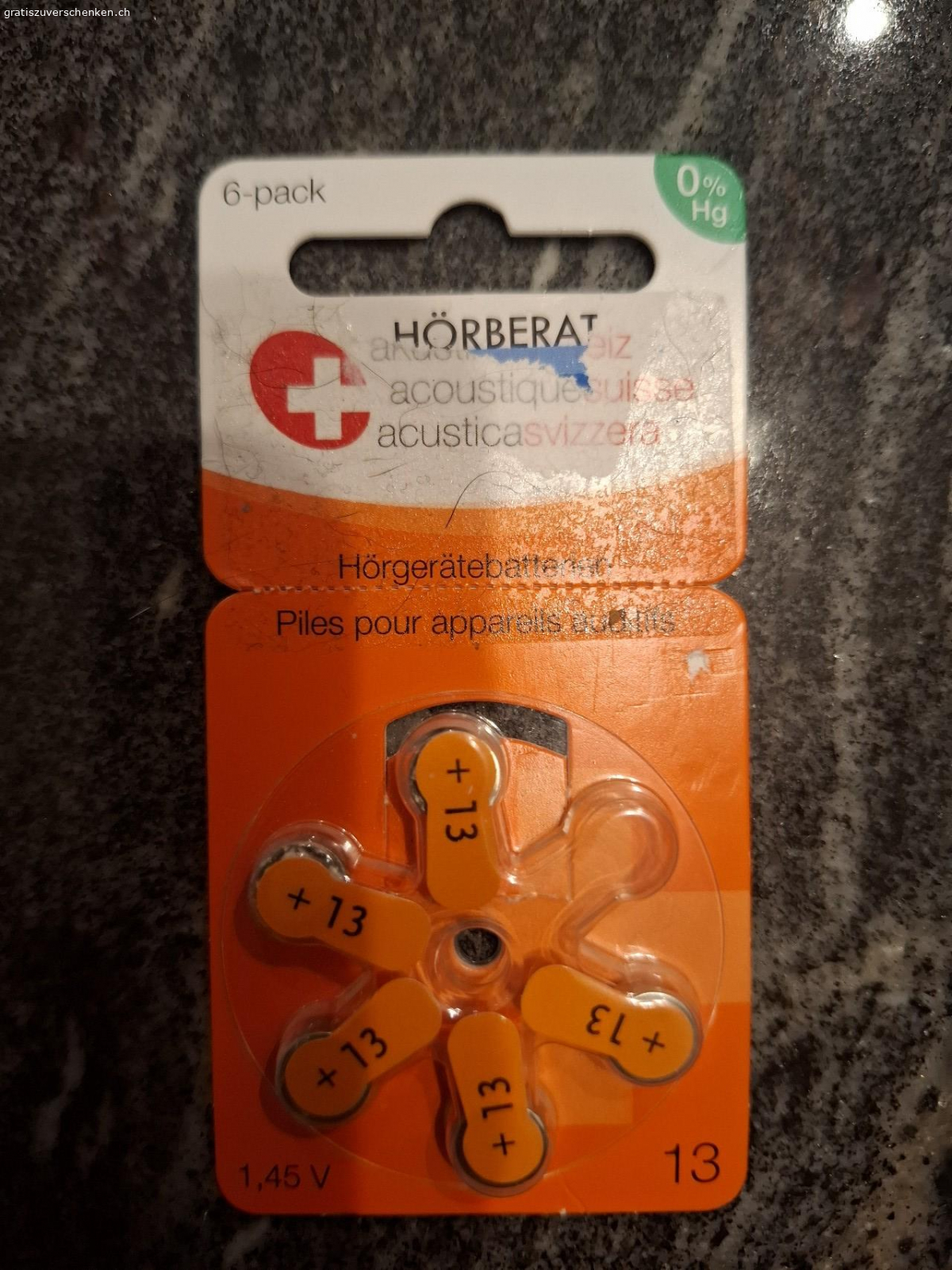 Hörgerätebatterien. Nr. 13
noch 5 Stück in der Packung 
Versand nur gegen Portokosten!