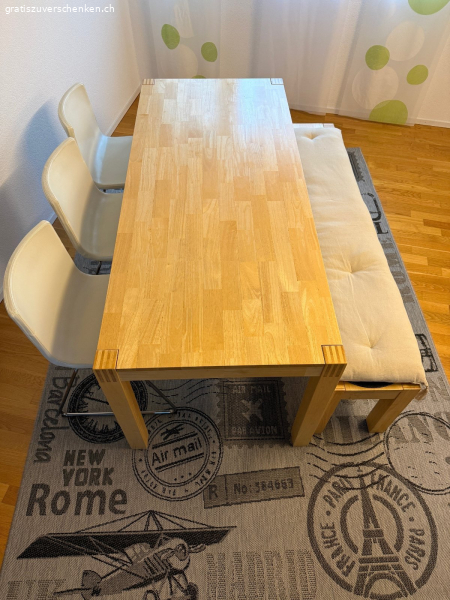 Holz-Esstisch mit Sitzbank und 3 Stühlen