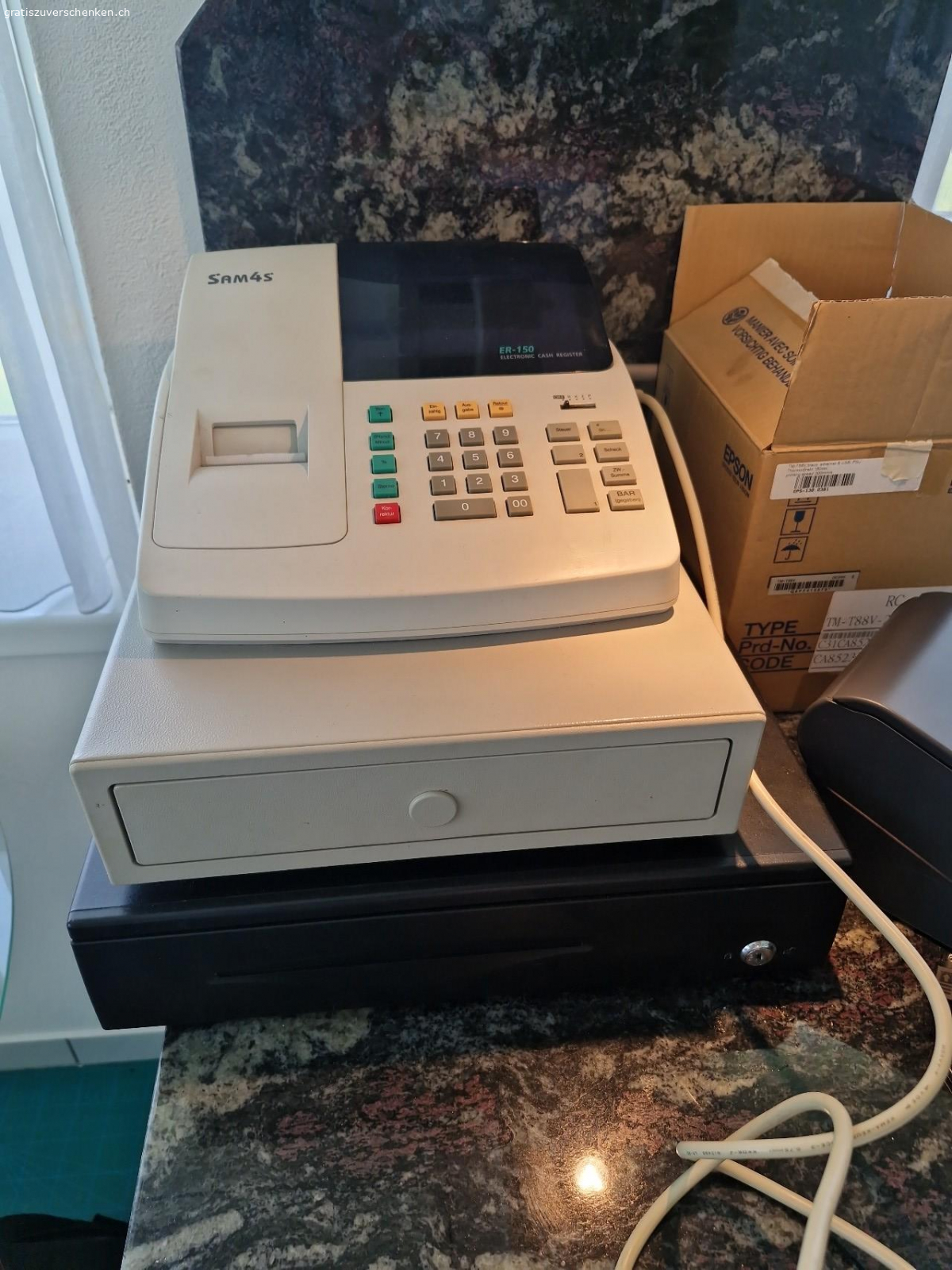 Kasse. Gebrauchte Kasse Sam4S. und sep. Thermodrucker von Epson.