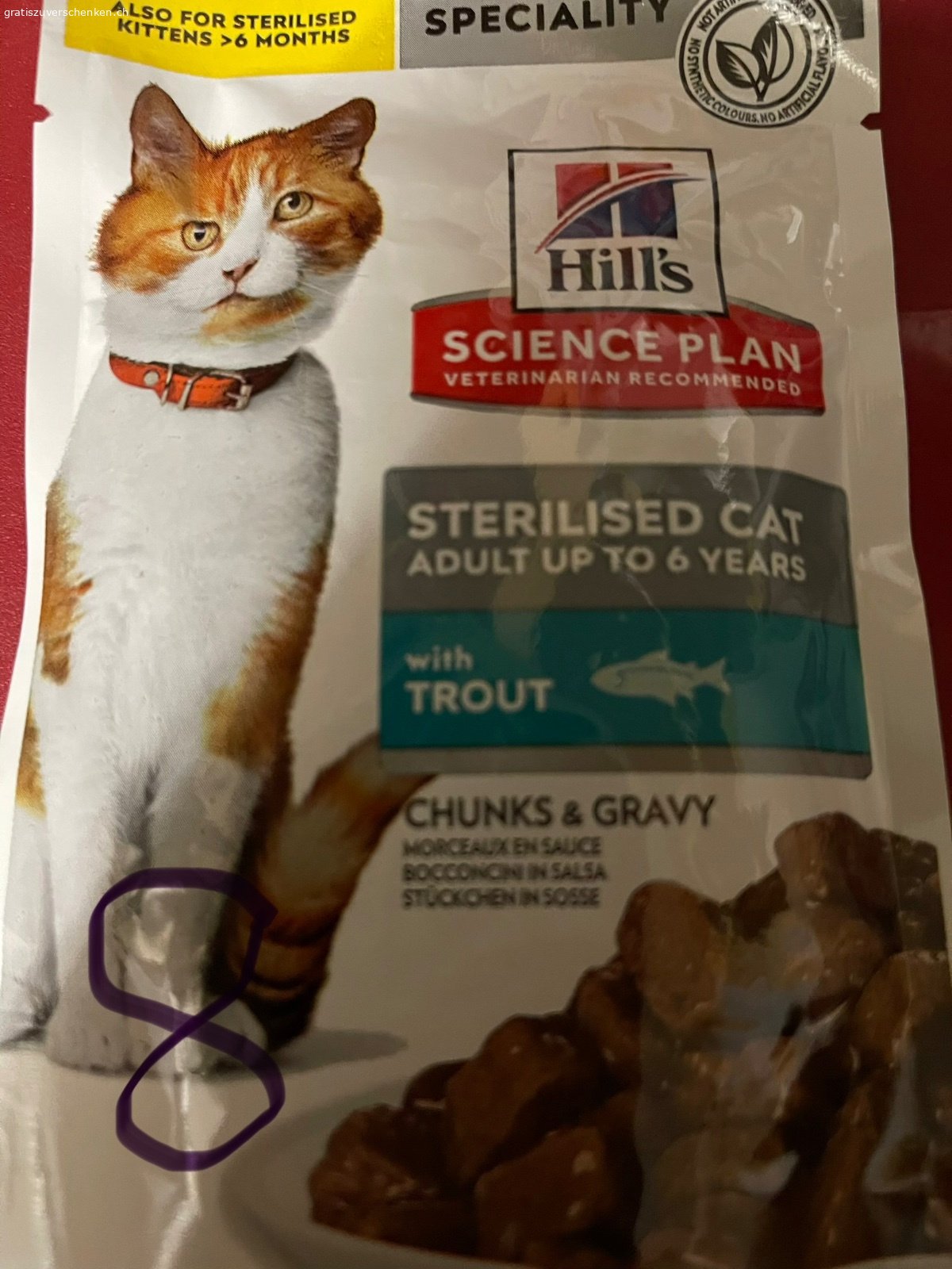 Katzenfutter Feucht. Katzenfutter Hill‘s….
Lachs 20 Stück
Chicken 14 Stück
Forelle 8 Stück
Navita.. Rind, Ente je 1x
