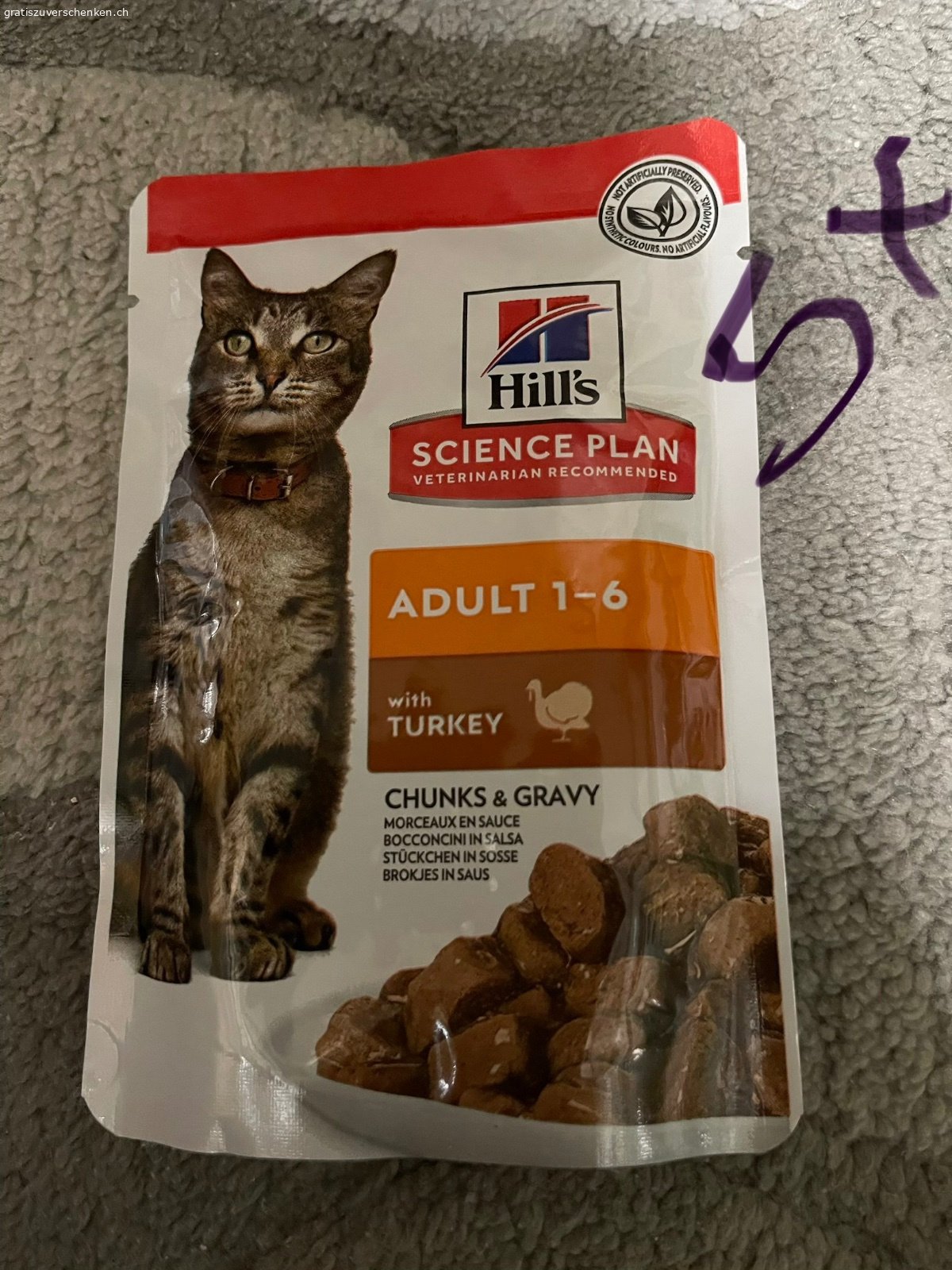 Katzenfutter Trocken und Feucht. -Katzentrockenfutter Purizon…4 verschiedene Sorten ursprünglich 400g angebrochen je 1 Portion davon entnommen
Katzentrockenfutter Yarra.. ursprünglich 800g..ca.3 Portionen davon entnommen.
-Katzentrockenfutter Defu.. ursprünglich 800g…ca.3 Portionen entnommen…
-Hill‘s Feuchtfutter Turkey 5x
-Hill‘s Feuchtfutter Chicken 5x
-Hill‘s Feuchtfutter Ocean Fish 10x