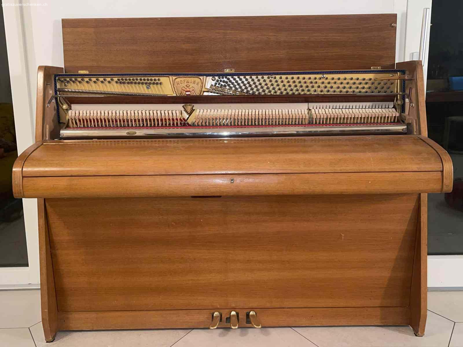 Klavier gratis abzugeben. Das Klavier unseres Sohnes wird bei uns nicht mehr benutzt und könnte jemand anderem Freude bereiten.  
Das Klavier wurde länger nicht mehr gestimmt, ist jedoch funktionstüchtig. 
Es handelt sich um ein Hofmann Klavier mit einer Renner - Mechanik (renommierte Klaviermechanik) in Nussbaum, ca. 110 cm hoch und hat im August 2016 2'000 CHF gekostet.
Wir geben das Klavier gerne kostenlos weiter, sofern die Abholung organisiert und finanziert wird. 
Bei Interesse freue ich mich über Ihre Rückmeldung.