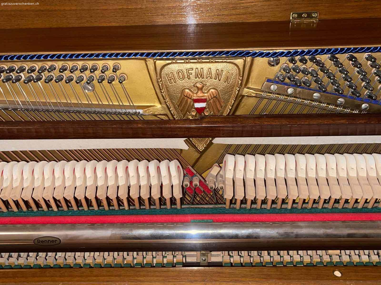 Klavier gratis abzugeben. Das Klavier unseres Sohnes wird bei uns nicht mehr benutzt und könnte jemand anderem Freude bereiten.  
Das Klavier wurde länger nicht mehr gestimmt, ist jedoch funktionstüchtig. 
Es handelt sich um ein Hofmann Klavier mit einer Renner - Mechanik (renommierte Klaviermechanik) in Nussbaum, ca. 110 cm hoch und hat im August 2016 2'000 CHF gekostet.
Wir geben das Klavier gerne kostenlos weiter, sofern die Abholung organisiert und finanziert wird. 
Bei Interesse freue ich mich über Ihre Rückmeldung.