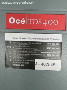 Plotter OCE TDS 400 und Schneidemaschine elektrisch. Plotter OCE TDS 400 für Pläne bis Format A0. Schwarz-Weiss drucken. Masse des Plotters B134 x T85 x H125cm. Es hat eine grössere Anzahl an Papierrollen dabei. Dazu eine Papierschneidemaschine, elektrisch, der Marke MULTITEC.
Plotter und Schneidemaschine funktionieren einwandfrei.
Der Plotter mit den Papierrollen und die Schneidemaschine sind gratis, müssen aber abgeholt werden.