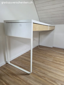 Schreibtisch, weiss mit 2 Holzschubladen, gratis