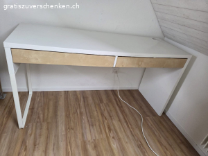 Schreibtisch, weiss mit 2 Holzschubladen, gratis