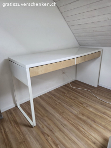 Schreibtisch, weiss mit 2 Holzschubladen, gratis