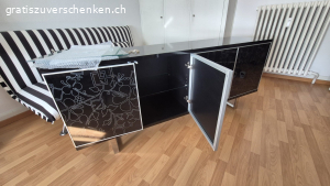 Sideboard,4 Türen, Glas schwarz gemustert