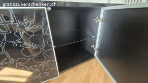 Sideboard,4 Türen, Glas schwarz gemustert