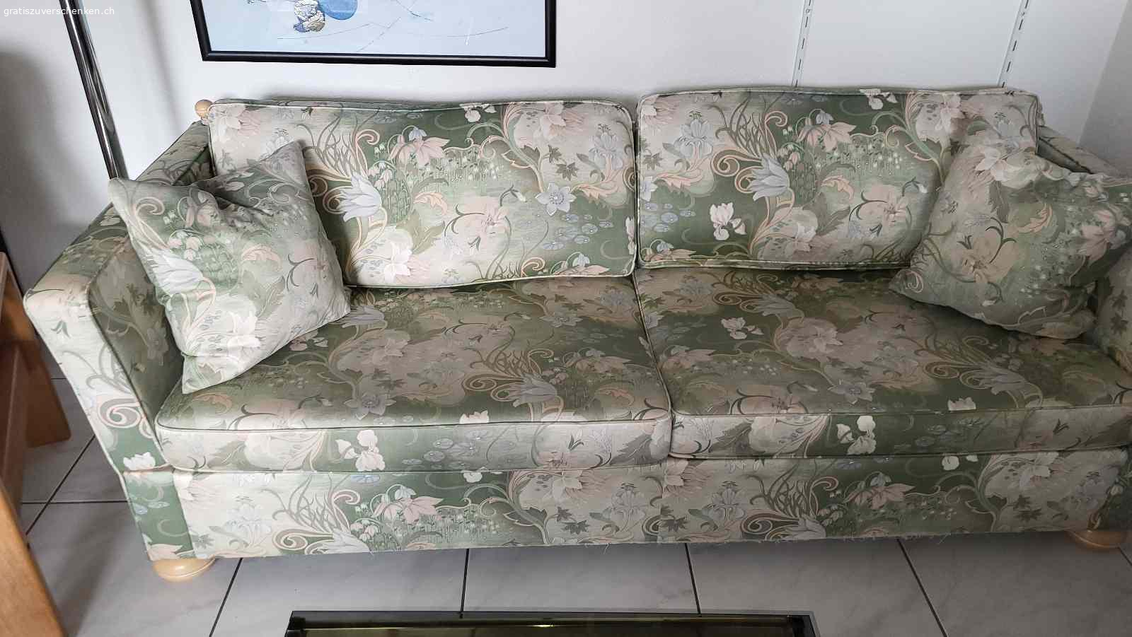 Sofa und Tischchen. Bequemes Sofa, 2m lang und 70 cm tief, mit Kissen, waschbar
quadratischer Glastisch, 65 x 65cm