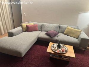 Sofa. sofa ohne die farbigen Kissen
tiefe schmal 90
tiefe auslauf 205
breite 300
höhe vorne 40
höhe hinten 70

Abholung in der Wohnung EG ohne Stufen in 9050 Appenzell