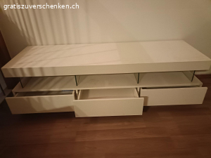 TV Möbel. weisses Hochglanz TV Möbel mit drei Schubladen
Länge 160cm
Breite 50cm
Höhe 47cm